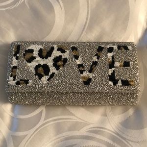 Tiana beaded silver love purse/ clutch